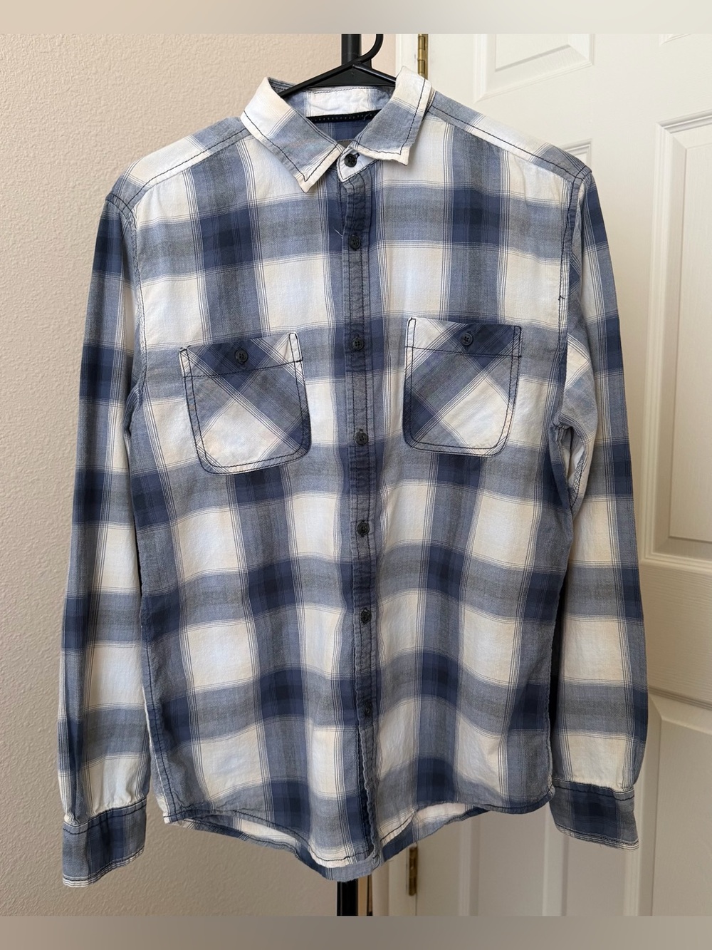 Decree men’s medium blue long-sleeve plaid flannel grunge punk skater normcore